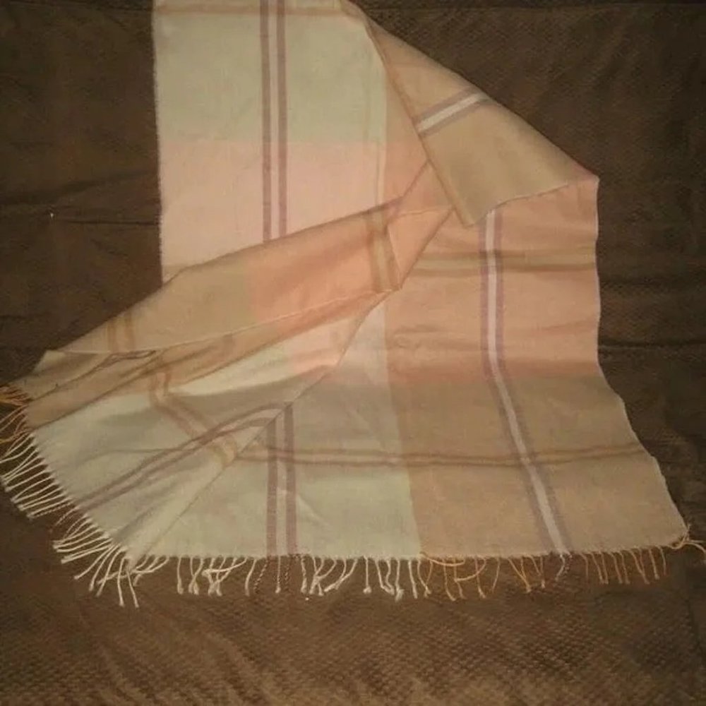 ❤️KENZO PARIS 100% Pink Laine Wool Nova Check Scarf Shawl Wrap XL 80 x 20